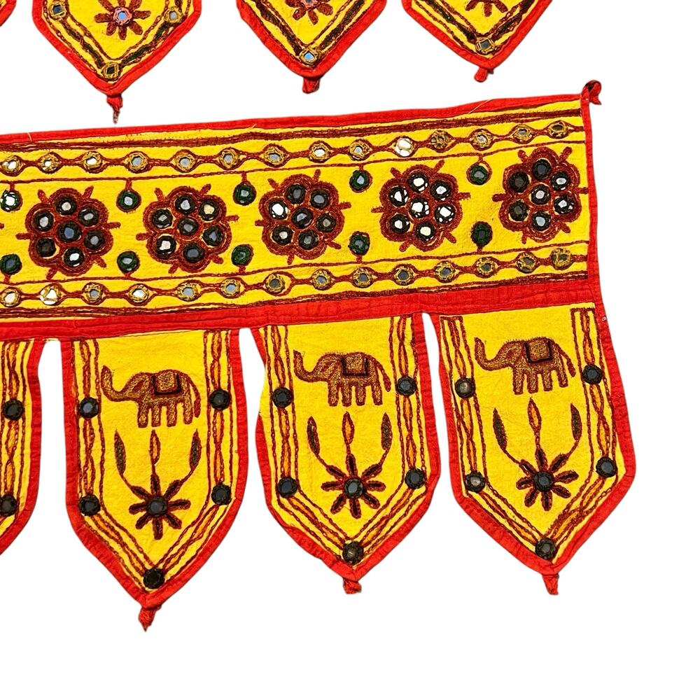 Vintage Rajasthani Elephant Embroidered Mirror Tile Door Hangings Window Valance - Picture 7 of 8